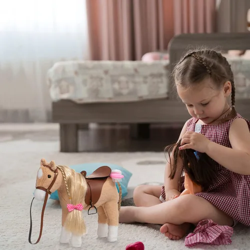 Vista 4 de HollyHOME Caballo Palomino de Peluche Animal Bonito Poni Juguete de Peluche Juego de Simulación Caballo 11 pulgadas Beige