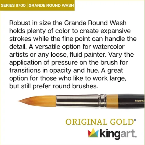 Vista 5 de KINGART Premium Original Gold 9700-26 Grande Round WASH Series - Cepillo para artista, pelo sintético Golden Taklon, mango corto, acuarela, pintura