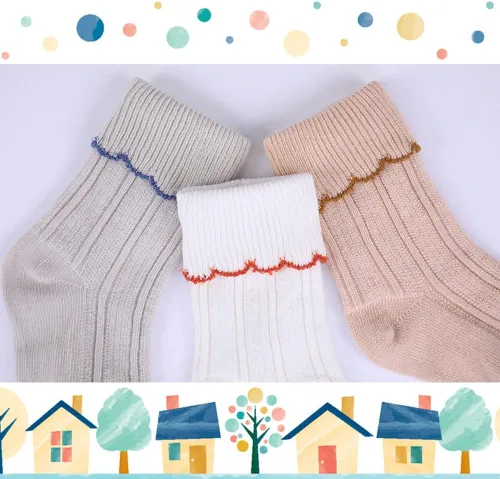 Vista 5 de WATOCHE Calcetines para bebés y niñas pequeñas con volantes, calcetines de vestir con volantes, calcetines antideslizantes para bebés, calcetines