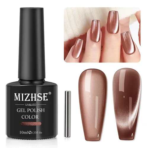 Vista 13 de MIZHSE Esmalte de uñas de gel de ojo de gato gris, esmalte de gel magnético de vidrio efecto amanecer, efecto de gatito de cristal con barra
