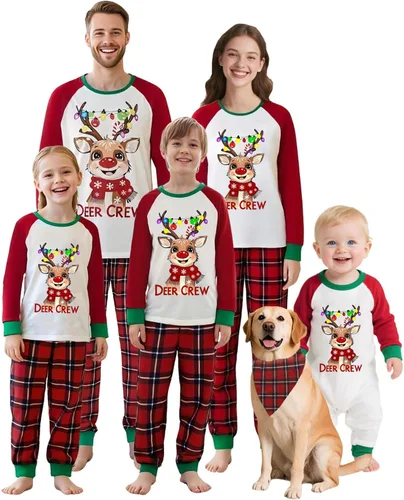 Vista 24 de OAKFashion Conjuntos de Pijamas Familiares de Navidad, Pijamas Familiares a Juego de Navidad Ropa de Dormir Pjs