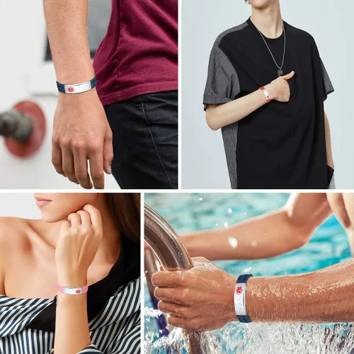 Vista 2 de Supcare Pulseras de alerta médica personalizables para mujeres y hombres, vienen con tarjeta médica (envuelta para regalo)
