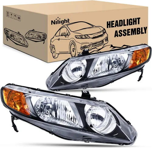 Vista 14 de Nilight - Conjunto de faros delanteros compatibles con Honda Civic 1996 1997 1998. Reemplazo de faros delanteros, carcasa negra, reflector ámbar