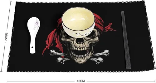 Vista 2 de Jolly Roger Piratees Skull Placemats Set of 6 Resistant Table Mats Washable Place Mats for Dinner Party Table Decoration