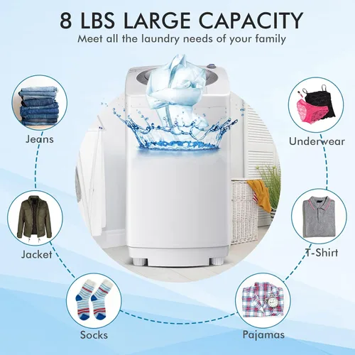 Vista 5 de COSTWAY Lavadora portátil, capacidad de 8 libras, lavadora completamente automática con 6 programas de lavado, pantalla LED, 3 niveles de agua