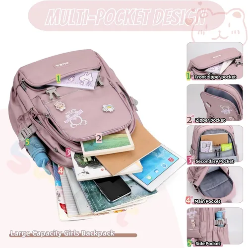 Vista 3 de Mochila infantil para niñas, color sólido, escuela primaria, estudiantes, mochila linda bolsa de viaje al aire libre, A-gris, Mediana, Estilo-a