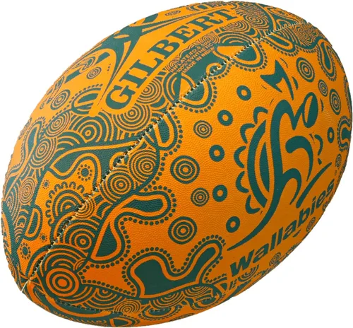 Vista 3 de Gilbert Australia Wallabies - Soporte de pelota de rugby indígena talla 5 con licencia