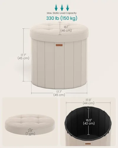 Vista 2 de SONGMICS Colección Mazie - Otomana de almacenamiento redonda, taburete reposapiés plegable con tapa extraíble, fácil montaje, taburete de terciopelo
