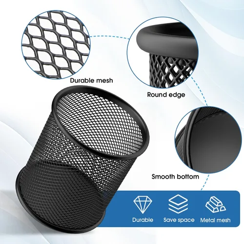 Vista 2 de MaxGear Soporte para bolígrafos, paquete de 3 soportes para lápices para escritorio, organizador de escritorio de metal de malla premium