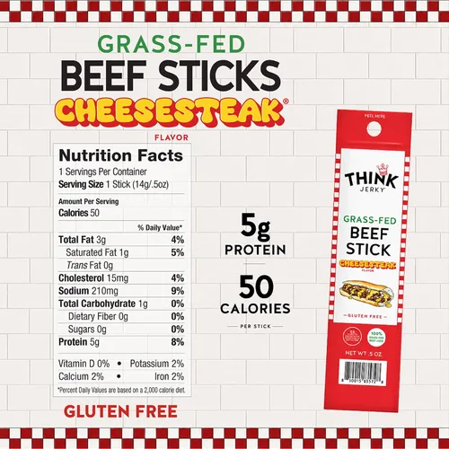 Vista 2 de Think Jerky x Pat's King of Steaks - Palitos oficiales de carne de res con sabor a cheesesteak, edición limitada, bocadillos de carne de res