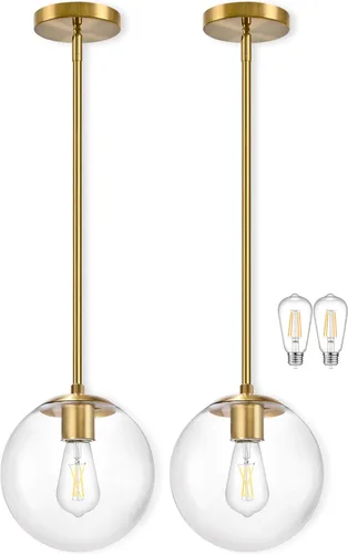 Vista 35 de Bagood Paquete de 2 lámparas colgantes de globo de 6 pulgadas, color dorado, luces colgantes de globo de mediados de siglo, luces colgantes de globo
