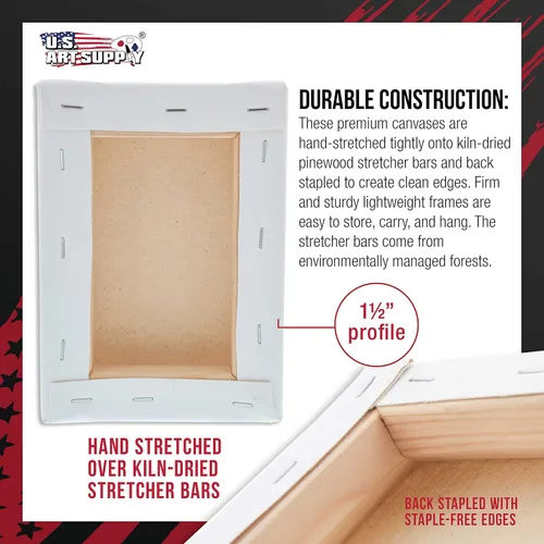 Vista 3 de U.S. Art Supply Paquete de 5 Bastidores estirados en masa para pintar 4 x 6 pulgadas de profundidad de galería, perfil de 1-1/2" - Calidad