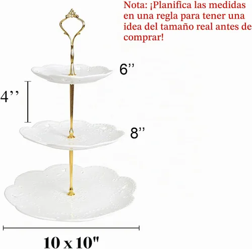 Vista 2 de Jusalpha soporte para cupcakes de 3 niveles, soporte para pasteles de porcelana blanca, soporte para postres, bandeja de servir para la hora del té