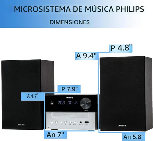 Vista 7 de Philips Sistema estéreo Bluetooth para el hogar con reproductor de CD para el hogar, transmisión inalámbrica, MP3, USB, entrada de audio, radio FM
