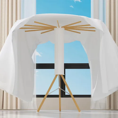 Vista 5 de Dr.DJ Trípode plegable para secar ropa con 12 brazos de secado de madera para uso en interiores, balcón y RV