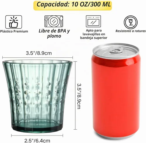 Vista 2 de AVLA Paquete de 12 vasos de agua de plástico, vasos de acrílico irrompibles de 10 onzas, vaso de vino de jugo reutilizable transparente, sin BPA