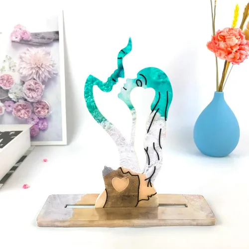 Vista 3 de Molde de resina para esculturas de pareja, kit de molde de silicona de estatua abstracta, molde de fundición epoxi para amantes del beso tallado