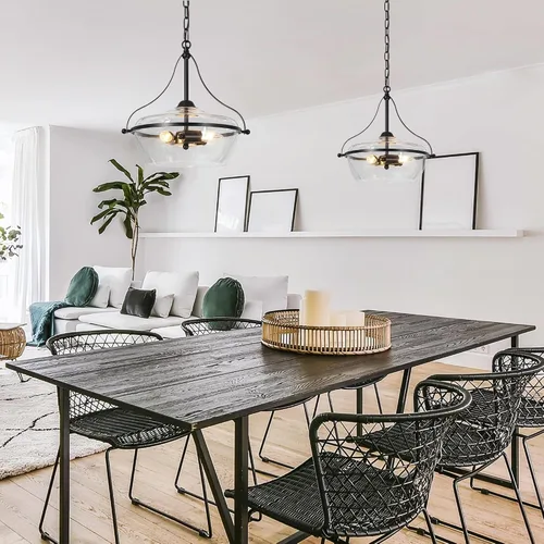 Vista 2 de ZEVNI Candelabro negro de 3 luces, lámpara moderna de mediados de siglo, lámpara colgante de cristal de campana grande para comedor, 14 pulgadas