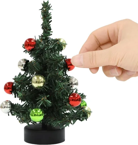 Vista 9 de iLAND Accesorios para Casa de Muñecas Mini Árbol de Navidad con Luces 15 cm Decoraciones de Navidad para Casa de Muñecas Lindo Pequeño Árbol