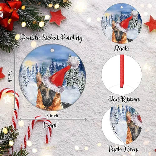 Vista 2 de Adorno de Navidad para bebé, pastor alemán 2023, adorno decorativo para colgar en el árbol, para decoración de perro, regalo de Navidad