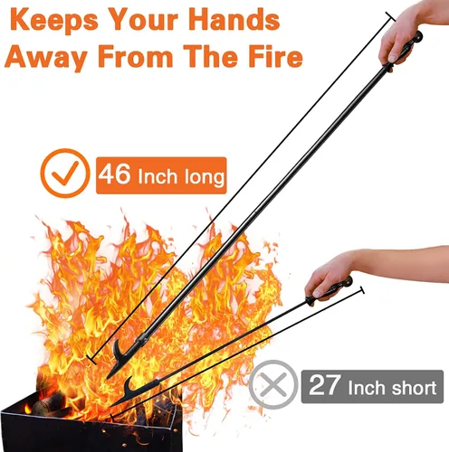 Vista 2 de Atizador para fogata, atizador de fuego extra largo de 46 pulgadas para exteriores, para chimenea, fogata, fogón de leña y uso en interiores