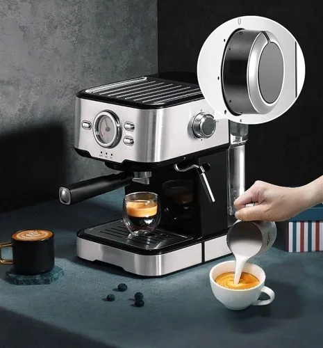 Vista 4 de Cafetera de capuchino automática de calentamiento rápido de 20 bares, con espumador de leche espumante, tanque de agua de 1.5 L, 1050 W