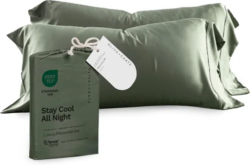 Vista 22 de Olive + Crate Tencel - Fundas de almohada de eucalipto, 100% Tencel Lyocell fundas de almohada refrescantes para personas que duermen con calor