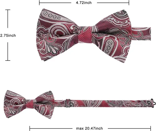 Vista 5 de HISDERN 36 Pack Bow Ties for Men Paisley Plaid Dot Pre-Tie Bow Tie and Pocket Square Bowties Handkerchief Set Adjustable
