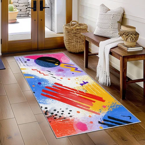 Vista 15 de Memphis Runner Rug 2x4 Small - Hallway Runner Rug Retro 80s Funky Geometric Fashion Pattern, Non Slip, Washable, Memphis Home Decor Carpet for