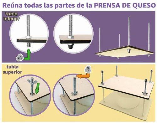 Vista 5 de PetriStor Prensa de queso de madera para suministros de fabricación de queso, guías de metal de 12 pulgadas y molde de queso con pistón seguidor