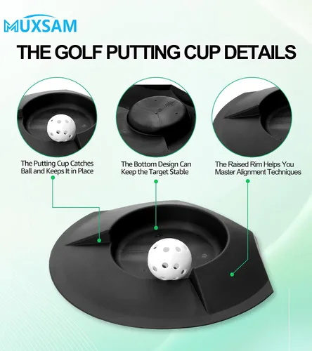 Vista 6 de MUXSAM 6 tazas de putter en todas las direcciones para practicar golf color negro, copa de entrenamiento de golf, agujero de práctica de golf, ayuda