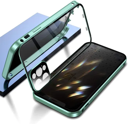 Vista 8 de Funda antiespía doble con bloqueo de seguridad para iPhone 11 Pro, carcasa de aluminio con protector de pantalla para lente de cámara, protección