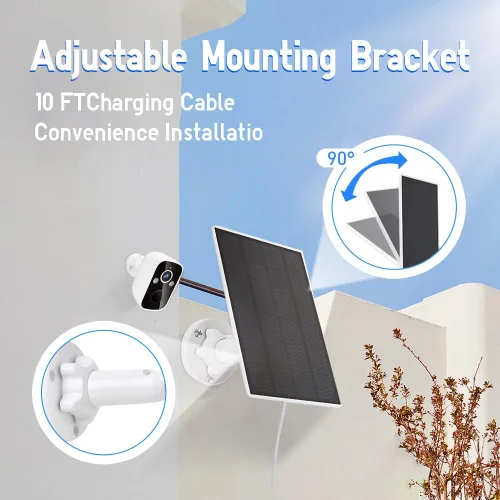 Vista 3 de Panel solar de 5 W, IP 65 impermeable 5V puerto micro USB para cámaras de seguridad inalámbricas al aire libre, compatible con cámara de seguridad