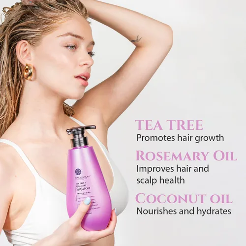 Vista 5 de Juego de champú y acondicionador de aceite de árbol de té, champú y acondicionador de aceite de romero para el crecimiento del cabello para mujeres