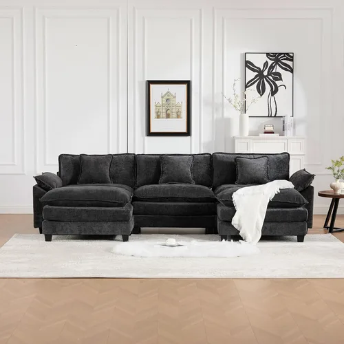 Vista 72 de Sofá seccional modular, sofá seccional en forma de L de 76.7 pulgadas con otomana móvil, cómodo loveseat de chenilla nube con reposabrazos