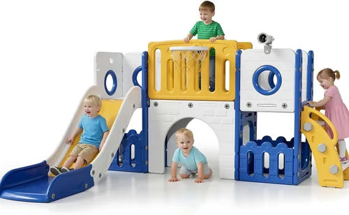 Vista 8 de Arlopu Juego de Tobogán 9 en 1 para Niños Pequeños, Set de Juego de Escalador y Tobogán Grande para Niños con Pendiente Larga, Telescopio, Espacio