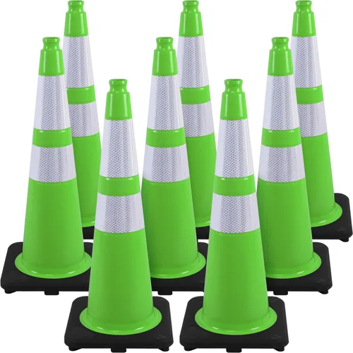 Vista 15 de Conos de Tráfico de PVC Naranja/Verde Fluorescente, Cono de Estacionamiento con Base Negra Pesada Estructuralmente Estable Resistente a