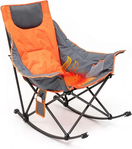 Vista 11 de SUNNYFEEL Silla mecedora con calefacción de gran tamaño, silla de patio totalmente acolchada con bolsillo lateral, sillón reclinable portátil