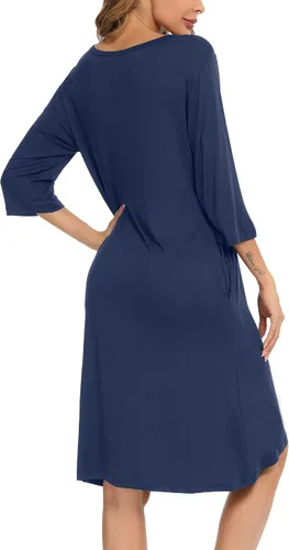 Vista 4 de YYA Nightgowns for Women 34 Sleeve Sleepwear Lace Comfy Sleep Gowns Pleated V Neck Plus Size Nightshirt S-4XL