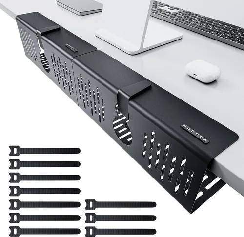 Vista 12 de NODOCA Bandeja de gestión de cables para debajo del escritorio sin perforación, gestión de cables de 14'', abrazadera sin perforaciones, bandeja