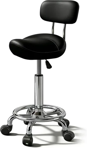 Vista 7 de Taburete con pedal de anillo y respaldo, silla hidráulica ajustable con ruedas para uso médico, masaje, salón, spa, cocina y dibujo