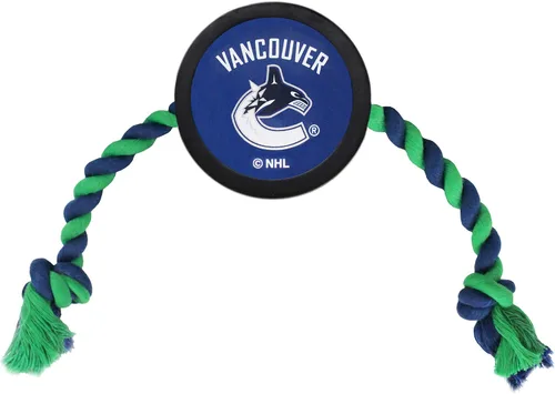 Vista 6 de Juguete de goma First Dog Puck – Cuerda de tiro resistente para perros y gatos – Juega hockey con tu mascota – Juguete con licencia de los Anaheim