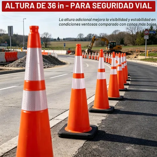 Vista 2 de OrangeStar Paquete de 6 conos de tráfico de 36 pulgadas con base de goma pesada, 2 collares reflectantes, conos de seguridad grandes para Naranja
