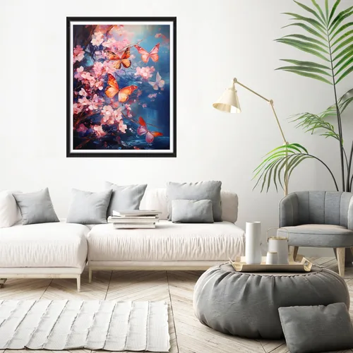 Vista 3 de FemGe Kits de pintura de diamantes 5D para adultos, flores de mariposa rosadas, círculo completo, kit de arte de diamantes para principiantes, kits