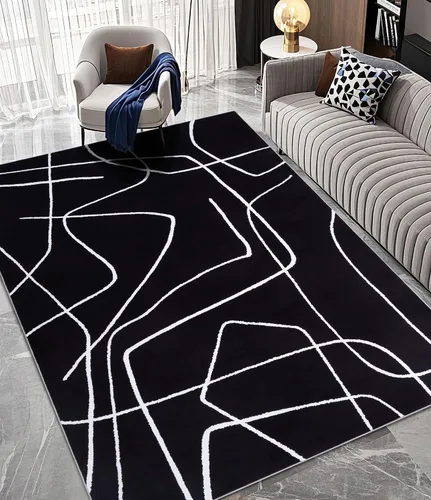 Vista 18 de YIHOUSE Alfombra lavable de 5 x 7 pies, moderna abstracta en blanco y negro, antideslizante, para dormitorio, oficina en casa (abstracto, 5 x 7 pies)