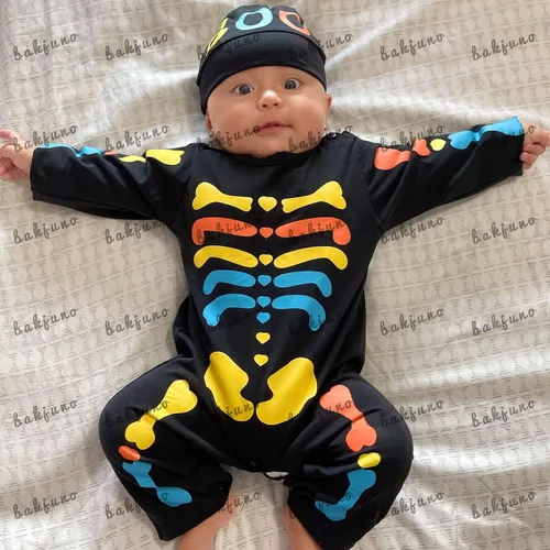 Vista 2 de Mameluco de calavera de Halloween con sombrero para bebé recién nacido