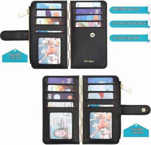 Vista 8 de Badiya Tarjetero de crédito para mujer, cartera RFID para mujer, organizador de tarjetas plegable delgado con funda para múltiples tarjetas