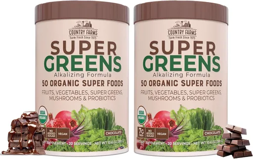Vista 16 de Country Farms Super Greens Batido en Polvo de Manzana y Plátano, Súper Alimentos Orgánicos, Mezcla de Bebida Orgánica USDA, Frutas, Verduras