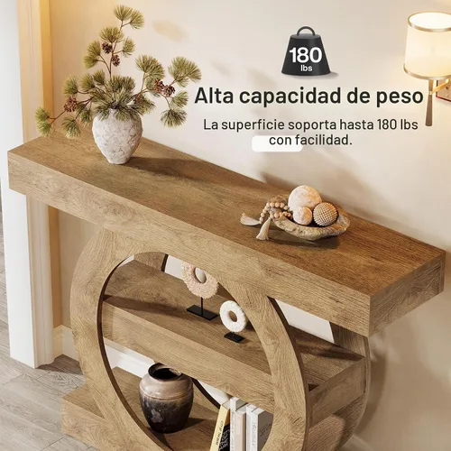 Vista 6 de Tribesigns Mesa de entrada de 41 pulgadas con almacenamiento, mesa consola de granja de 3 niveles con estantes, mesas de vestíbulo de madera