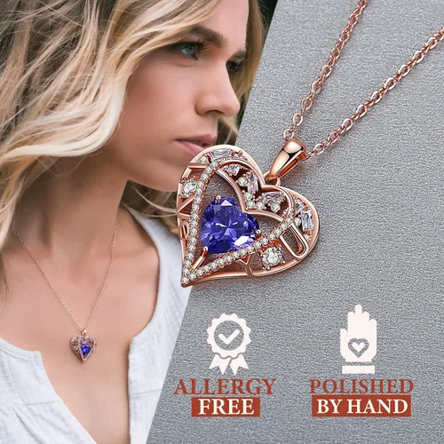 Vista 105 de Collar de cristal de 5 corazones, chapado en oro rosa de 18 quilates, colgante con cadena de plata de ley 925 de 18 + 2 pulgadas, joyería de piedra